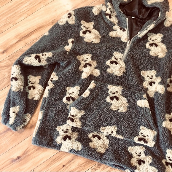 Teddy Bear cozy hoodie fleece sweatshirt hooded pullover kangaroo pocket… - Picture 5 of 10